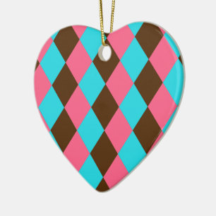 Ornamento De Cerâmica Harlequin, Chocolate Pastel Heart Ornament
