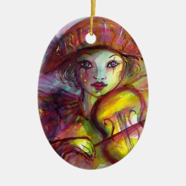 Ornamento De Cerâmica HARLEQUIN JOGANDO VIOLIN Venetian Mascarada (Frente)