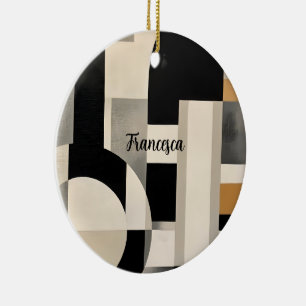 Ornamento De Cerâmica Harmonia em Tons: Composição Abstrata em Preto e B
