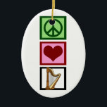 Ornamento De Cerâmica Harpa do amor da paz<br><div class="desc">Harpa do amor da paz. Um presente bonito para um harpist que ame jogar o cravo. Um presente bonito do músico.</div>