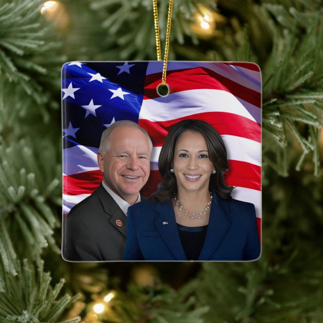 Ornamento De Cerâmica Harris Waltz Foto 2024 - Kamala Harris Tim Waltz (Árvore)