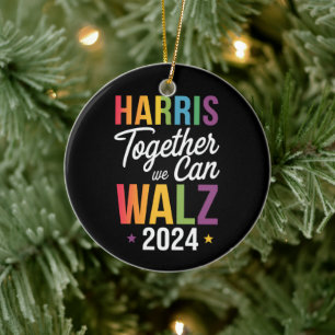 Ornamento De Cerâmica Harris Walz 2024 Kamala Juntos Podemos LGBT