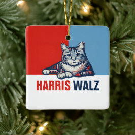 Ornamento De Cerâmica Harris Walz 2024 Obviamente Blue Cat