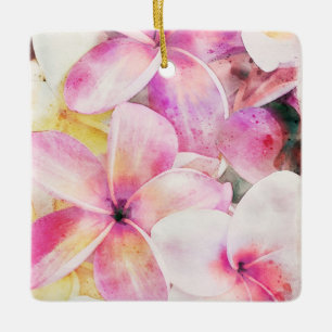 Ornamento De Cerâmica Havaiana Plumeria Tropical Floral Watercolor