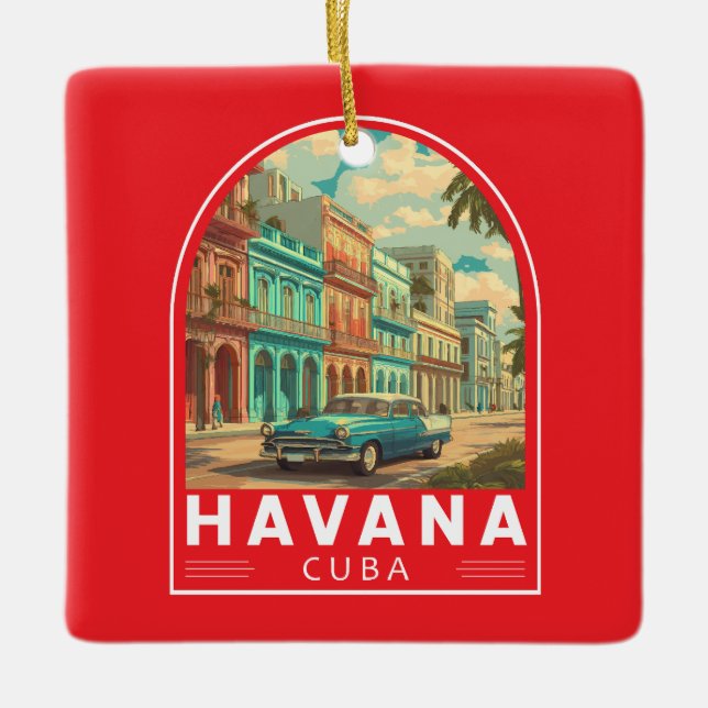 Ornamento De Cerâmica Havana Cuba Travel Art Emblem (Frente)