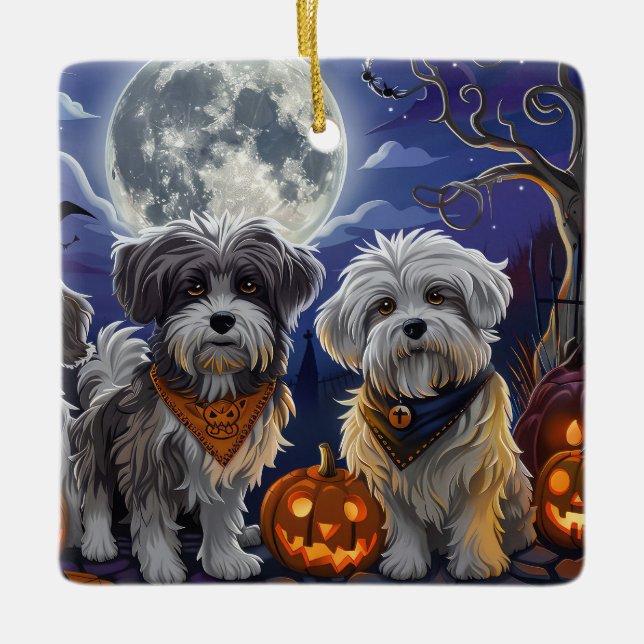 Ornamento De Cerâmica Havanês Halloween Assustador (Frente)