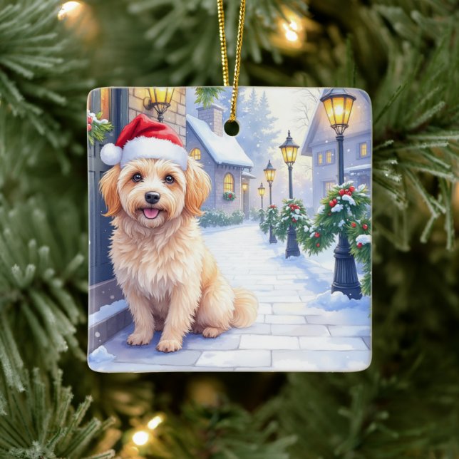 Ornamento De Cerâmica Havanese Snowy Village Walk Santa Hat Christmas (Árvore)