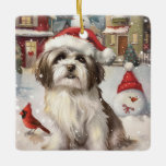 Ornamento De Cerâmica Havanese Winter Wonderland Christmas Joy<br><div class="desc">Este design festivo captura o espírito alegre da época de férias, apresentando um adorável filhote vestindo um chapéu de Papai Noel. O cachorro está aninhado numa terra maravilhosa de inverno, completo com um boneco de neve, uma árvore de Natal decorada, e presentes lindamente envoltos. Os flocos de neve caem suavemente,...</div>