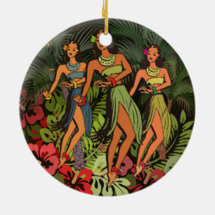 Ornamento De Cerâmica Hawaii Aloha Palm Hula Art Design