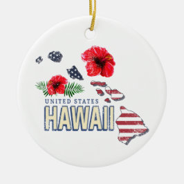 Ornamento De Cerâmica Hawaii Estados Unidos Mapa Retrorestadual EUA Souv