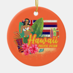 Ornamento De Cerâmica Hawaii Hula Dancer Retro Pacific Vintage Souvenir
