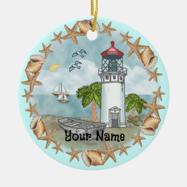 Ornamento De Cerâmica Hawaii Shells Lighthouse Ornament (Frente)