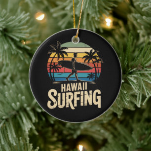 Ornamento De Cerâmica hawaii surf retrô - surfista de praia vintage pôr