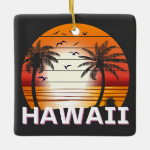 Ornamento De Cerâmica Hawaii Vintage Palm Trees Summer Beach