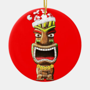 Ornamento De Cerâmica Hawaiian Christmas Santa Tiki