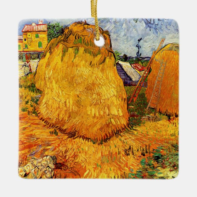 Ornamento De Cerâmica Haystacks em Provença por Vincent van Gogh (Frente)