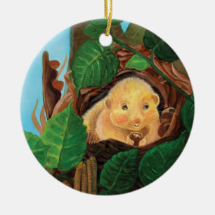 Ornamento De Cerâmica Hazel dormouse comendo avelã