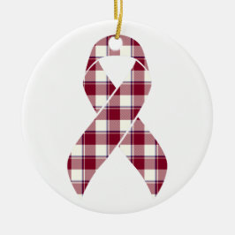 Ornamento De Cerâmica Head and Neck Cancer Awareness Plaid Burgundy