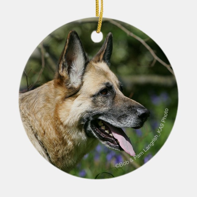 Ornamento De Cerâmica Headshot 3 do german shepherd (Frente)
