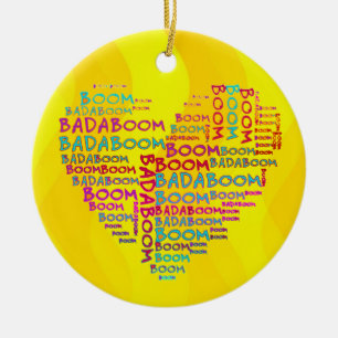 Ornamento De Cerâmica Heart Badaboom   ondas amarelas