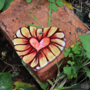 Ornamento De Cerâmica Heart Daisy