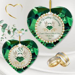 Ornamento De Cerâmica Heart Emerald, 55º aniversário de ideias de pres