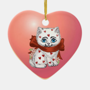 Ornamento De Cerâmica Heart Kitten
