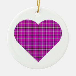 Ornamento De Cerâmica Heart Plaid Pink Purple Black