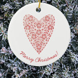 Ornamento De Cerâmica Heart Scandinavian Red White Christmas<br><div class="desc">Estilo de arte popular escandinava design floral moderno em vermelho e branco. Arte original de Nic Squirrell. Altere ou exclua a saudação para personalizar.</div>