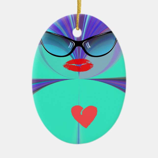 Ornamento De Cerâmica Heart Selfie (Frente)
