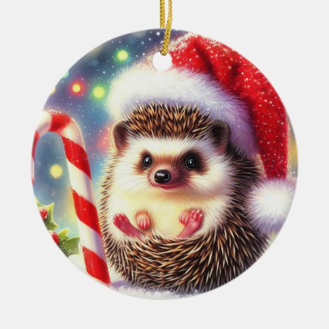 Ornamento De Cerâmica Hedgehog Holiday Hedgie Natal (Frente)