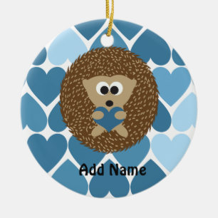 Ornamento De Cerâmica Hedgehogs e Corações Azuis