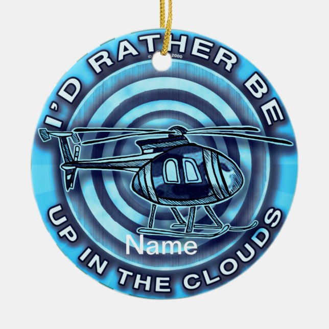 Ornamento De Cerâmica Helicóptero Azul Nuvens  (Frente)