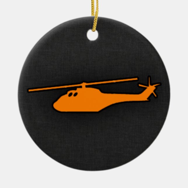 Ornamento De Cerâmica Helicóptero Laranja (Frente)