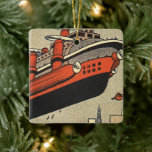 Ornamento De Cerâmica Helicóptero Vintage Science Ficise<br><div class="desc">Ilustração vitoriana futurista vitoriana viagem steampunk e imagem de ficção científica de transporte. Uma nave a vapor parecida com o navio de cruzeiro Titanic e voando como um helicóptero sobre edifícios urbanos. Um clássico design de ficção científica de quadrinhos retrô do futuro.</div>
