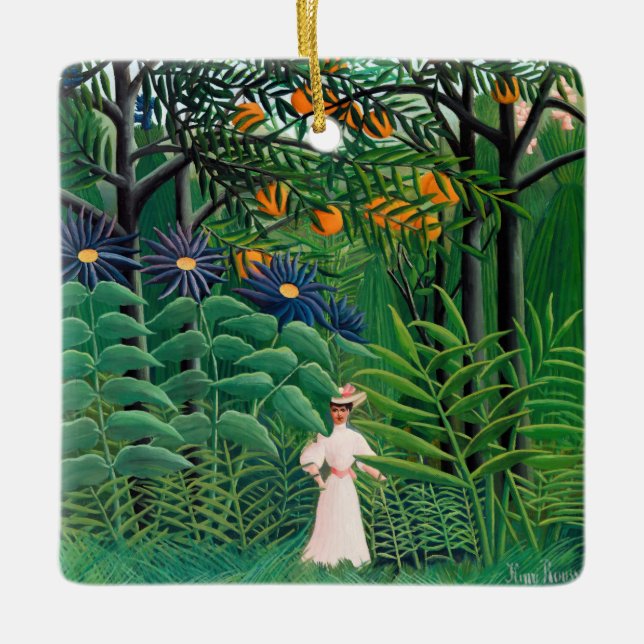 Ornamento De Cerâmica Henri Rousseau - Mulher caminhando em uma Floresta (Frente)