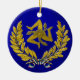 Ornamento De Cerâmica Herança siciliano de Trinacria no ouro no azul (Frente)