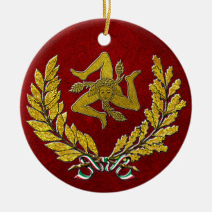 Ornamento De Cerâmica Herança siciliano de Trinacria no ouro no vermelh