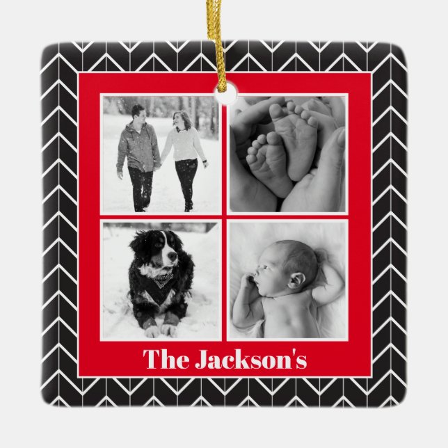 Ornamento De Cerâmica Herringbone Foto Colagem Moderna de Natal Cerâmica (Frente)