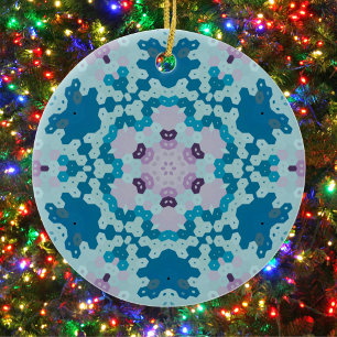 Ornamento De Cerâmica Hex Mandala Blue e Purple