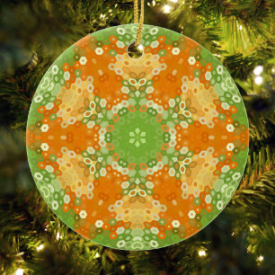 Ornamento De Cerâmica Hex Mandala Green e Orange