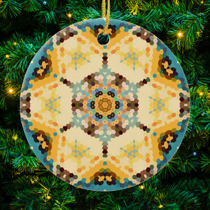 Ornamento De Cerâmica Hex Mandala Yellow e Blue