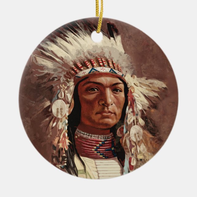Ornamento De Cerâmica Hiawatha - Retrato Chefe Indiano Nativo Americano (Frente)