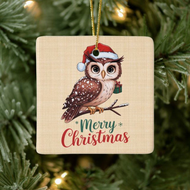 Ornamento De Cerâmica Hibou de Noël - Design Festif Merry Christmas (Árvore)