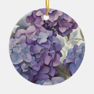 Ornamento De Cerâmica Hídrangas de cor azul púrpura empoeiradas Elegante
