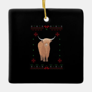 Ornamento De Cerâmica Highland Cow Christmas
