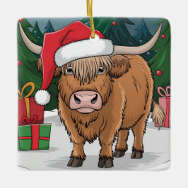Ornamento De Cerâmica Highland Cow Christmas