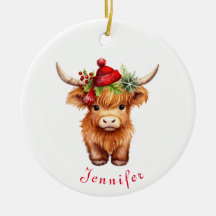 Highland Cow Christmas Santa Hat Personalizado