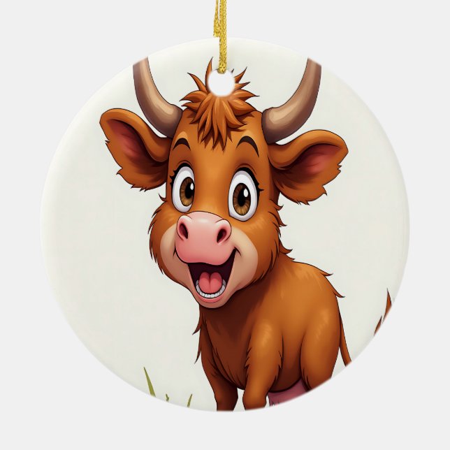 Ornamento De Cerâmica Highland Cow Felry Feriado de Natal (Traseira)