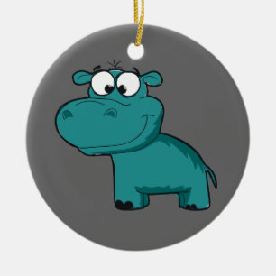 Ornamento De Cerâmica Hipopótamo feliz azul